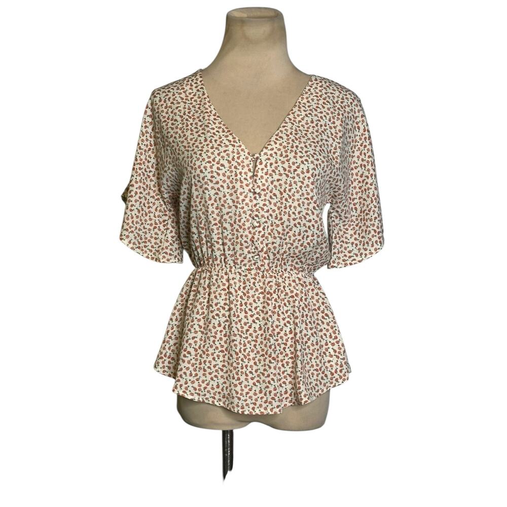 Sienna Sky White Red Floral V Neck Ruffle Blouse Size XS